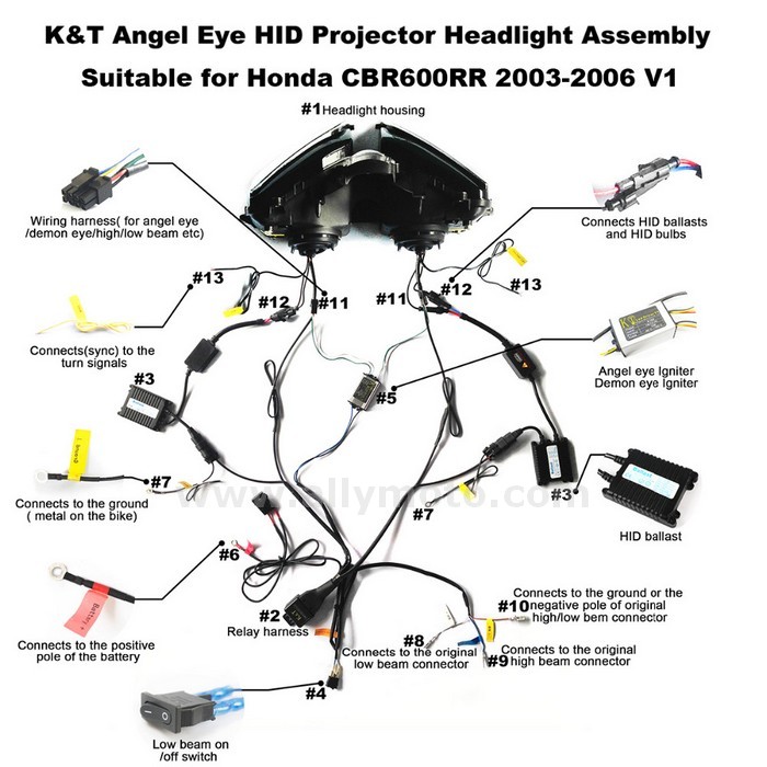 040 Headlight Angel Eye Hid Honda Cbr600Rr 2003 2004 2005 2006 Motorbike Lighting Lamp-6